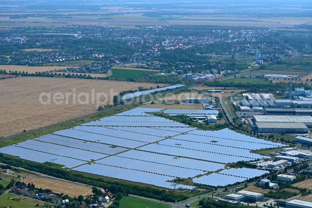 Aerial image Delitzsch - Solar power plant and photovoltaic systems in the district Wiedemar in Delitzsch in the state Saxony, Germany