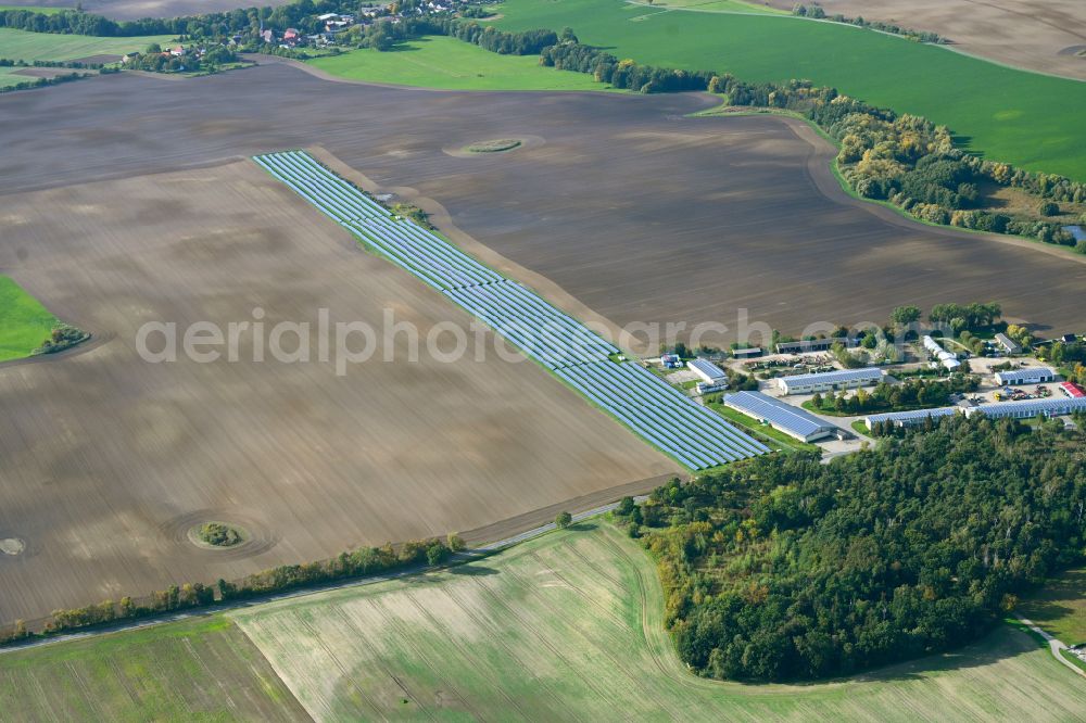 Aerial image Dedelow - Solar power plant and photovoltaic systems on the Former airfield in Dedelow in the state Brandenburg, Germany
