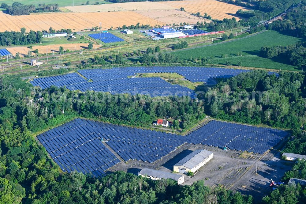 Falkenberg/Elster from the bird's eye view: Solar power plant and photovoltaic systems in Falkenberg/Elster in the state Brandenburg, Germany