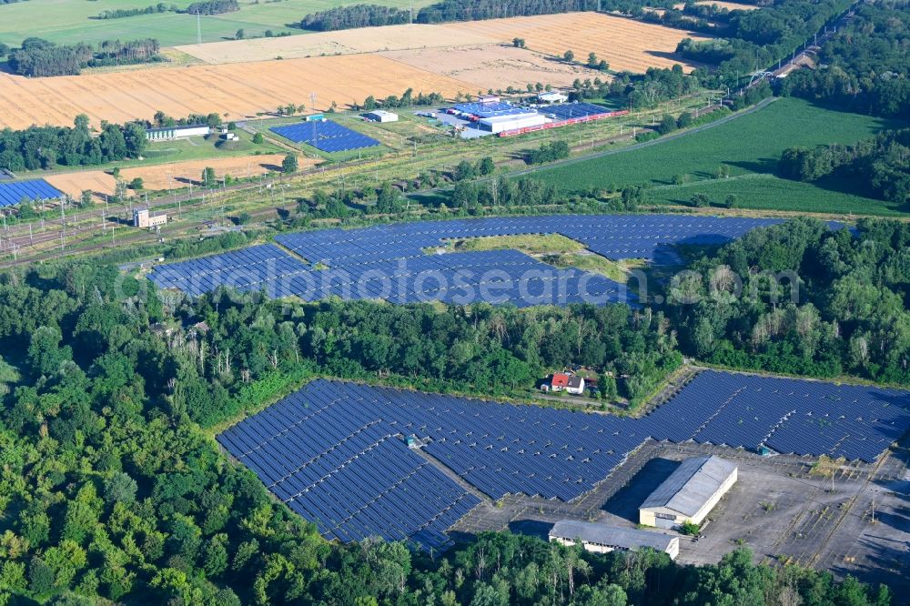 Aerial image Falkenberg/Elster - Solar power plant and photovoltaic systems in Falkenberg/Elster in the state Brandenburg, Germany