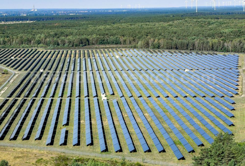 Aerial image Welzow - Solar power plant and photovoltaic systems on the airfield in Welzow in the state Brandenburg, Germany