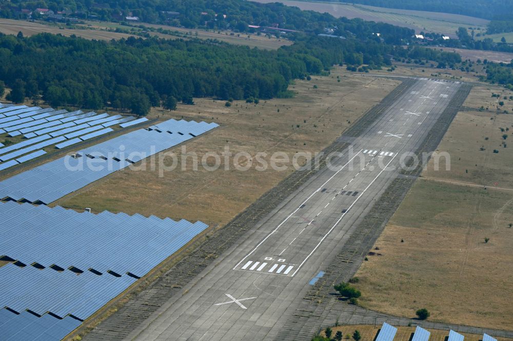 Werneuchen from the bird's eye view: Solar power plant and photovoltaic systems on the airfield in Werneuchen in the state Brandenburg