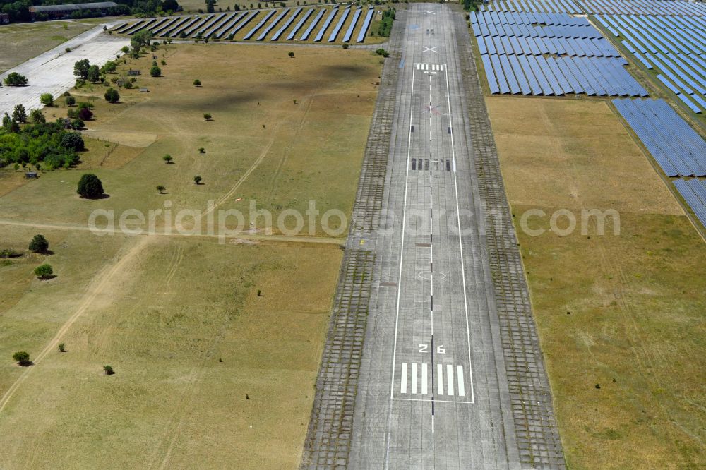 Aerial image Werneuchen - Solar power plant and photovoltaic systems on airfield in Werneuchen in the state Brandenburg, Germany
