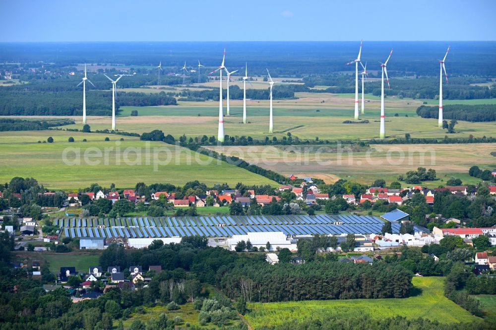 Klosterfelde from the bird's eye view: Solar power plant and photovoltaic systems in Klosterfelde in the state Brandenburg, Germany