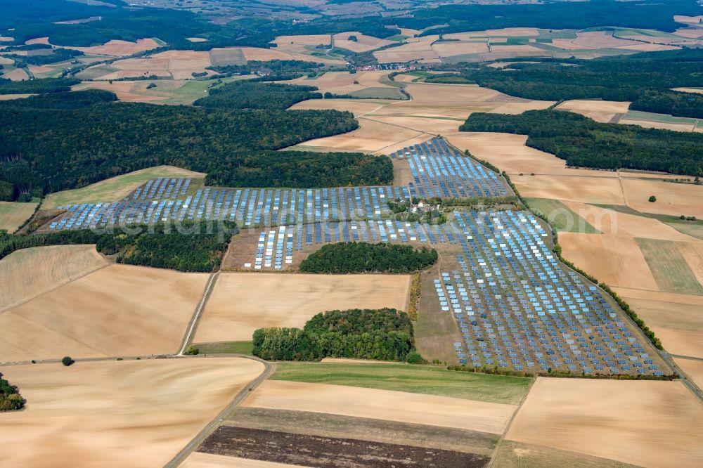 Aerial photograph Arnstein - Solar power plant and photovoltaic systems in the district Erlasee in Arnstein in the state Bavaria, Germany