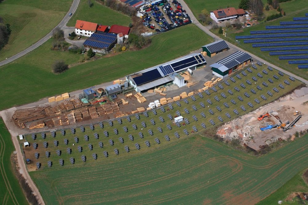 Aerial photograph Murg - Panel rows of photovoltaic and solar farm or solar power plant in the district Haenner of Murg in the state Baden-Wuerttemberg, Germany