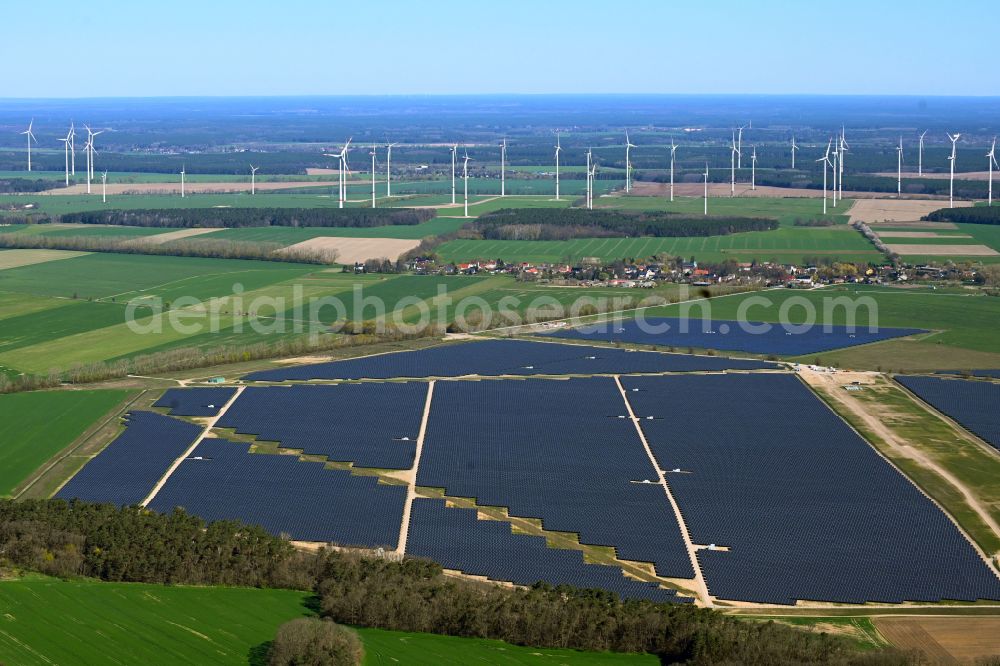 Willmersdorf from above - Solar park and solar power plant Solarpark Weesow-Willmersdorf in Willmersdorf in the state Brandenburg, Germany
