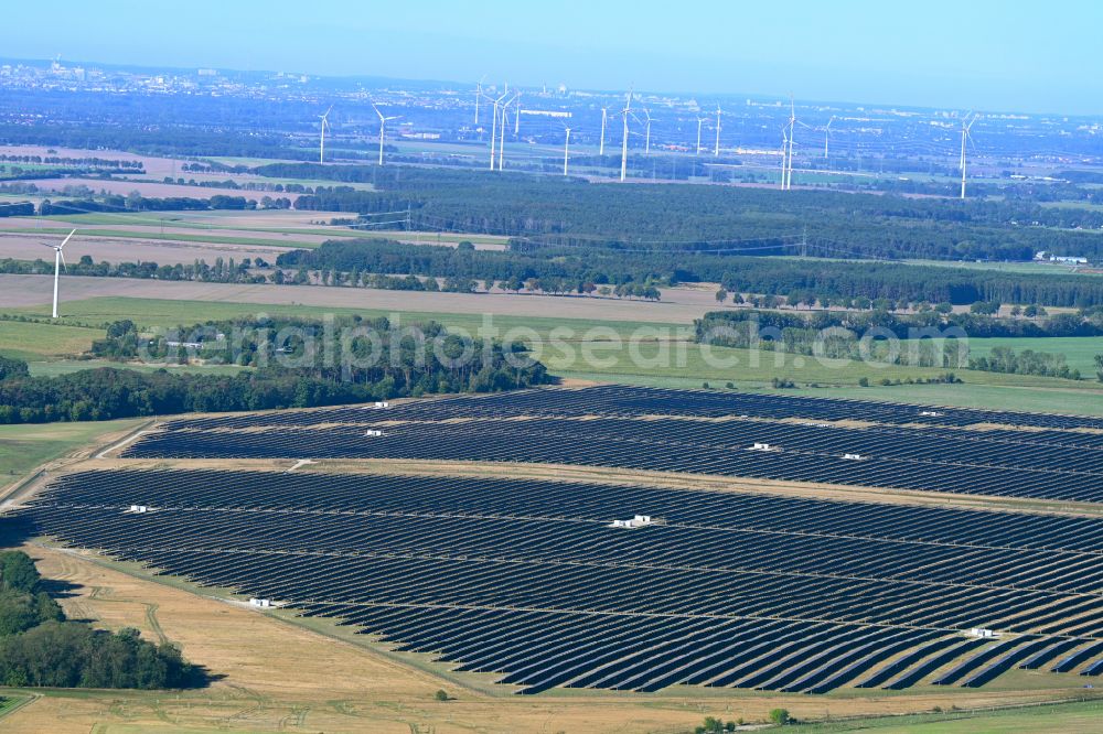 Aerial image Willmersdorf - Solar park and solar power plant Solarpark Weesow-Willmersdorf in Willmersdorf in the state Brandenburg, Germany