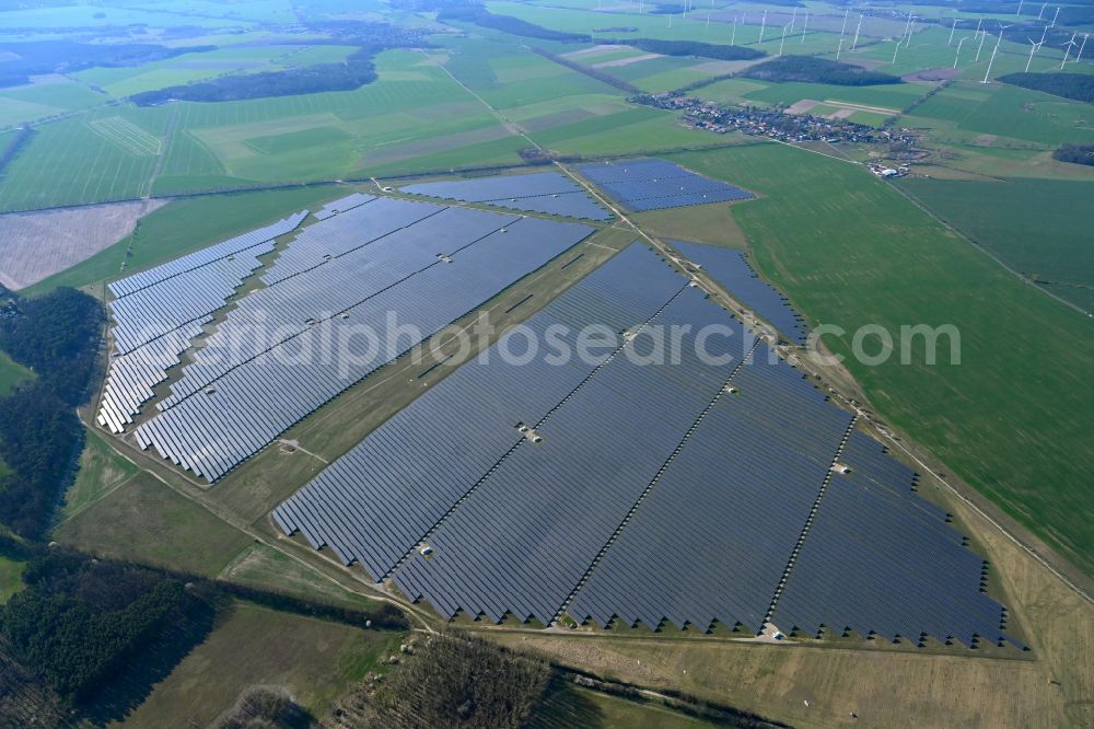Willmersdorf from above - Solar park and solar power plant Solarpark Weesow-Willmersdorf in Willmersdorf in the state Brandenburg, Germany