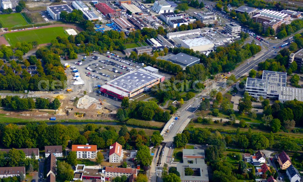 Göttingen from the bird's eye view: Recovery and defusing work at the bomb site in Goettingen in the state Lower Saxony, Germany