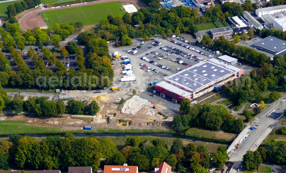 Aerial image Göttingen - Recovery and defusing work at the bomb site in Goettingen in the state Lower Saxony, Germany