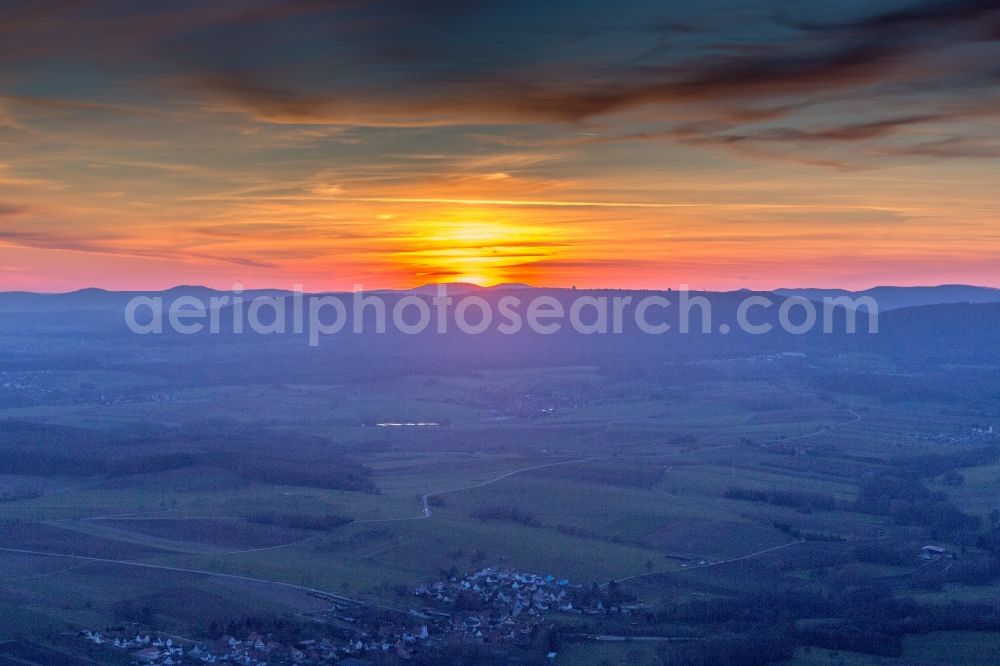 Ingolsheim from the bird's eye view: Sunset over the countryside of Nord-Vogesen in Ingolsheim in Grand Est, France