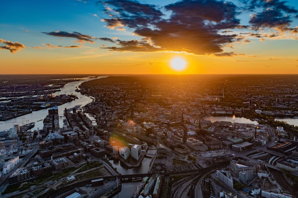 Hamburg from above - Sunset over the city center in Hamburg, Germany
