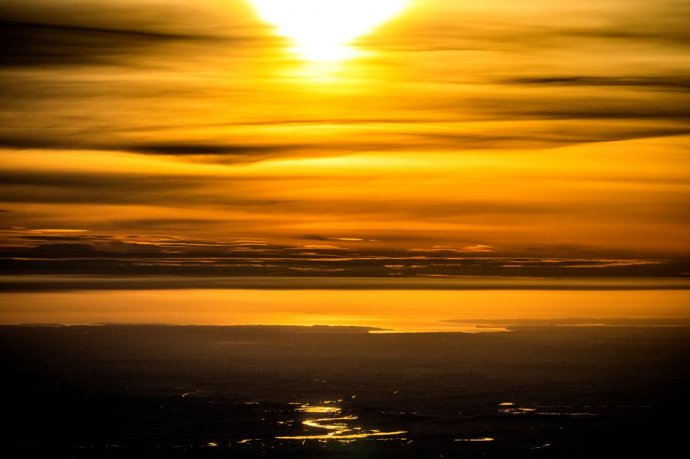 Aerial photograph Hoyer - Sunrise over the landscape from Hoyer to Apenrade in Region Syddanmark, Denmark