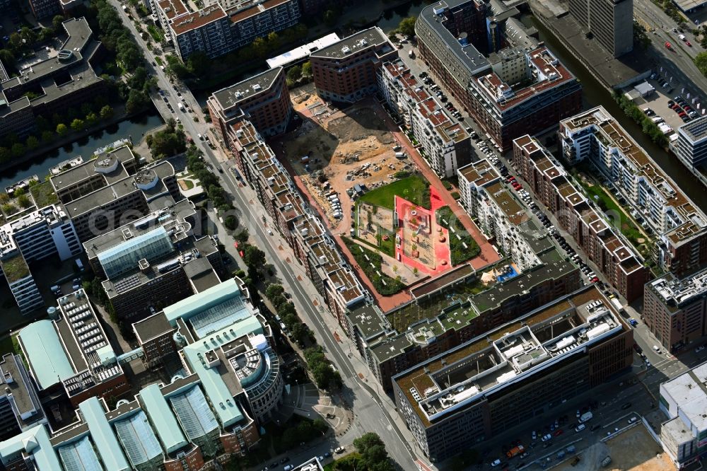 Aerial photograph Hamburg - Construction site for the construction of an apartment building SonninPark on Nagelsweg - Sonninstrasse in the district of Hammerbrook in Hamburg, Germany