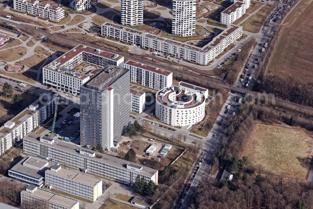 München from above - High-rise building South One in the district Thalkirchen-Obersendling-Forstenried-Fuerstenried-Solln in Munich in the state Bavaria