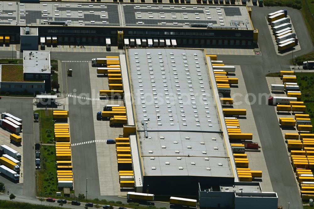 Schönefeld from above - Freight forwarding building a logistics and transport company DACHSER SE on Thomas-Dachser-Allee in Schoenefeld in the state Brandenburg, Germany