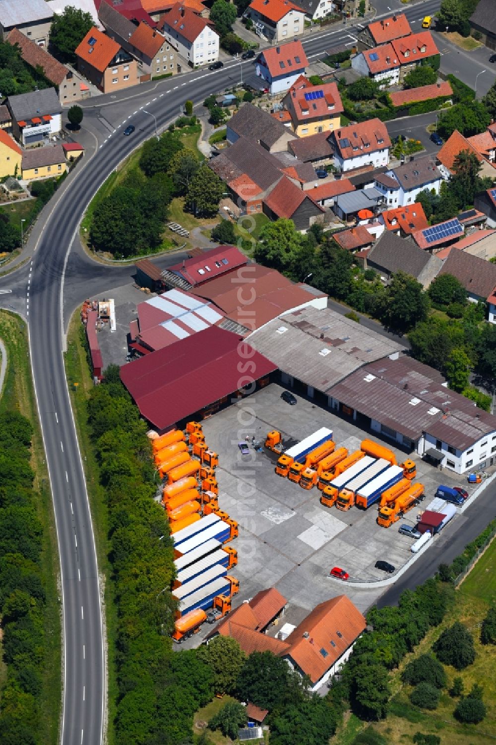 Werneck from above - Freight forwarding building a logistics and transport company Eichelmann Transporte in Werneck in the state Bavaria, Germany