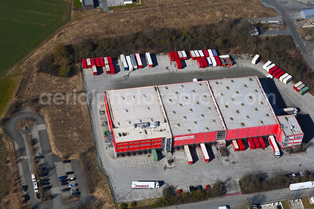 Himmelkron from the bird's eye view: Freight forwarding building a logistics and transport company Emons Spedition GmbH in Himmelkron in the state Bavaria, Germany