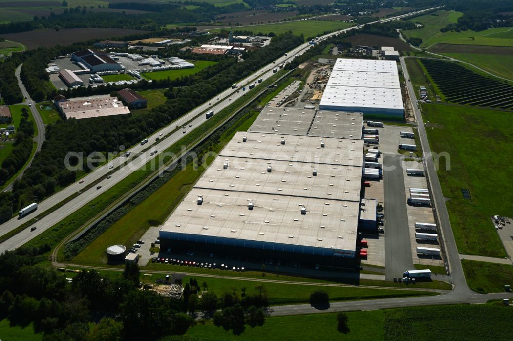 Bollberg from the bird's eye view: Freight forwarding building a logistics and transport company of BR Rigterink Logistik GmbH & Co. KG on street Im Gewerbepark on street Im Gewerbepark in Bollberg in the state Thuringia, Germany