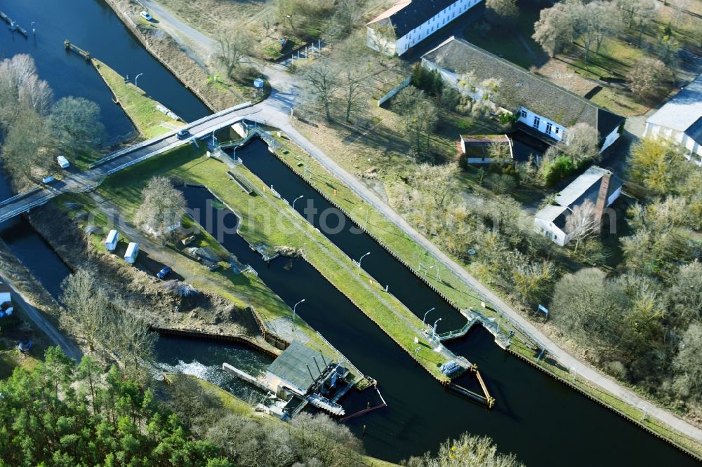 Liebenwalde from above - Lockage of the on Doellnfliess to the Havel in Liebenwalde in the state Brandenburg, Germany
