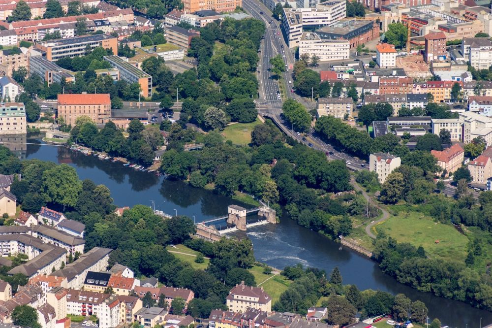 Aerial photograph Kassel - Lockage of the Fulda Schleuse in Kassel in the state Hesse, Germany