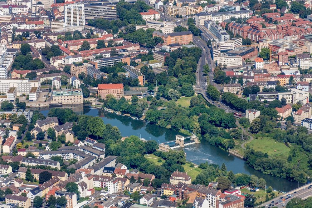 Kassel from above - Lockage of the Fulda Schleuse in Kassel in the state Hesse, Germany