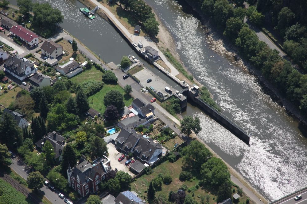 Aerial photograph Lahnstein - Lockage of the on Lahn in Lahnstein in the state Rhineland-Palatinate, Germany