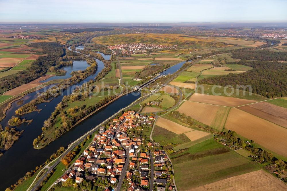 Aerial image Schwarzach am Main - Lockage of the Main channel in Gerlachshausen in the state Bavaria, Germany