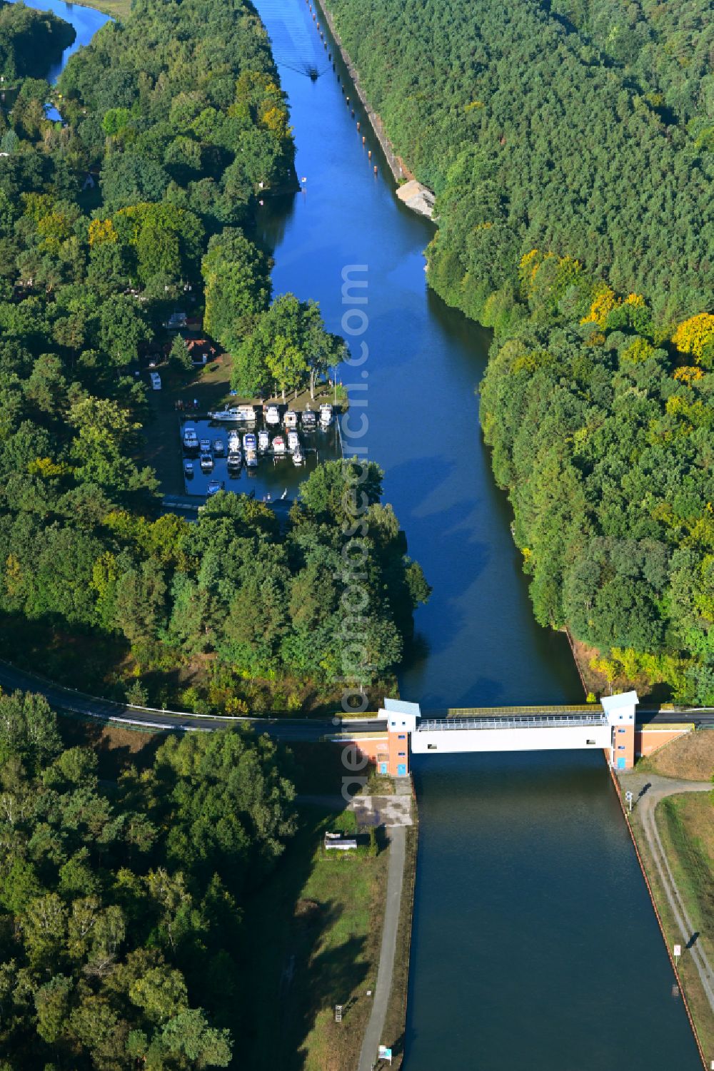 Aerial image Marienwerder - Lockage of the on Oder-Havel-Kanal in Marienwerder in the state Brandenburg, Germany