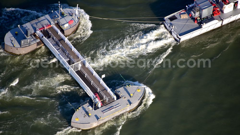 Aerial photograph Bonn - Special ship from the shipping company Viking River Cruises for the laying and maintenance of landing bridges in the state North Rhine-Westphalia, Germany