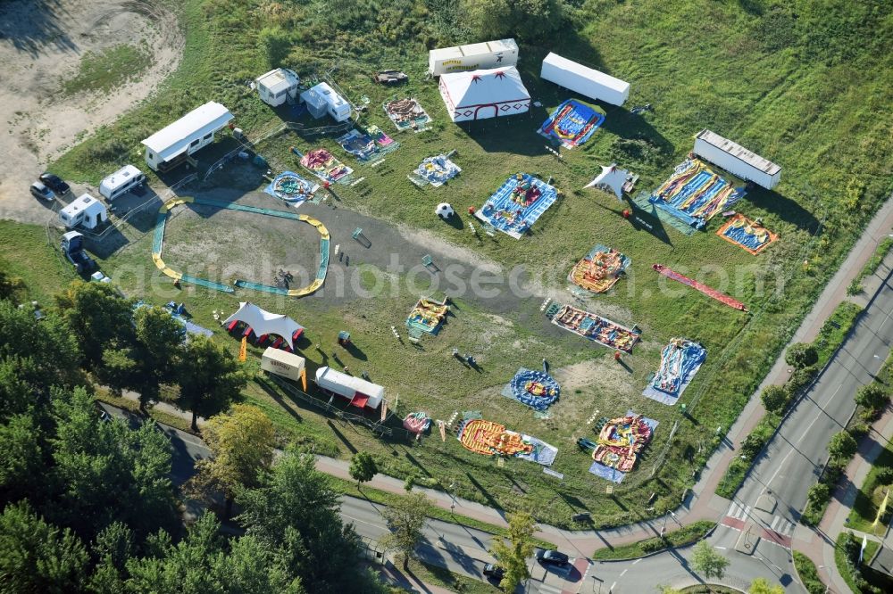 Aerial image Teltow - Playground with bouncy castles and air slides in Teltow in the state Brandenburg