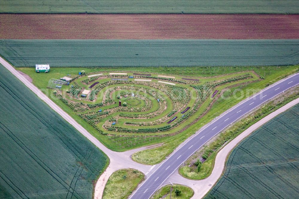 Aerial image Bergrheinfeld - Spirals for vegetable growing ranks in Bergrheinfeld in the state Bavaria