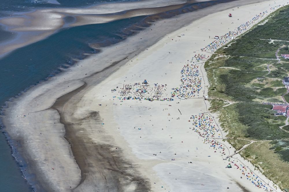 Langeoog from above - Volleyball tournament on the beach on the island Langeoog in the state Lower Saxony, Germany