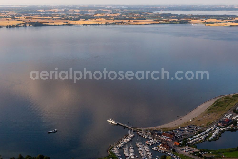 Aerial photograph Langballigholz - Pleasure boat and sailing boat mooring and boat moorings in the harbor on the Baltic Sea beach on street Am Hafen in Langballigholz in the state Schleswig-Holstein, Germany