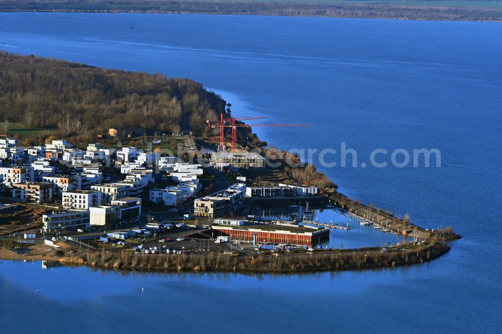 Aerial image Zwenkau - Pleasure boat and sailing boat mooring and boat moorings in the harbor on Zwenkauer See on street Hafenstrasse in Zwenkau in the state Saxony, Germany