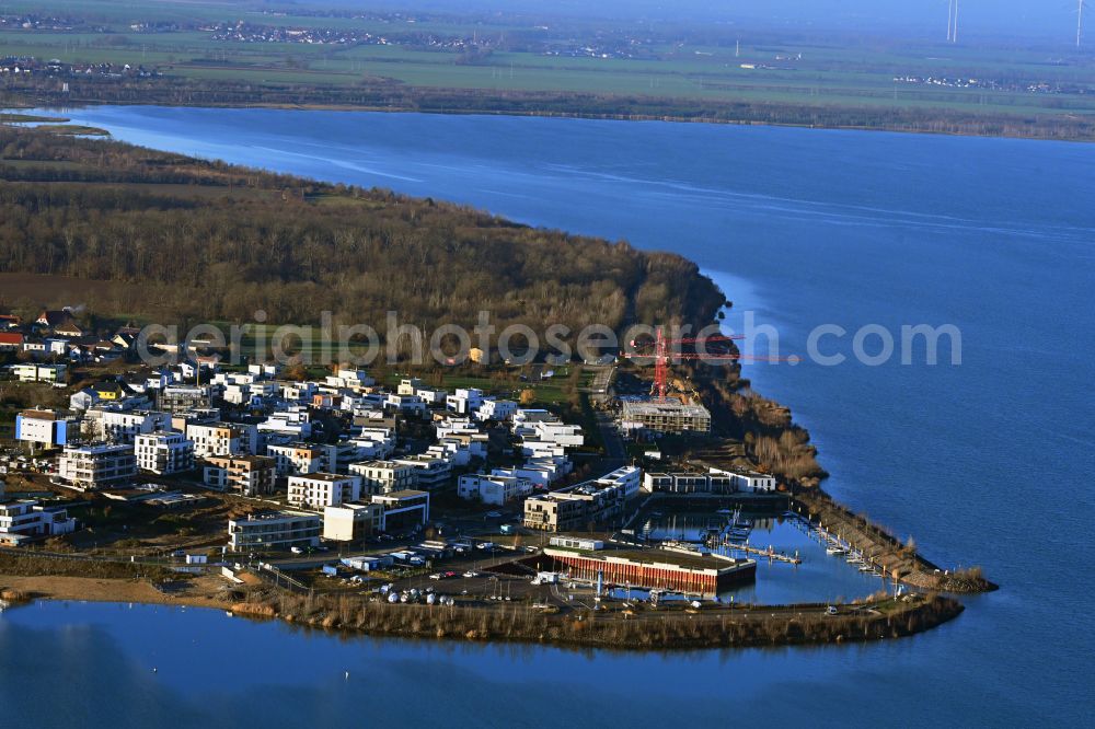 Aerial photograph Zwenkau - Pleasure boat and sailing boat mooring and boat moorings in the harbor on Zwenkauer See on street Hafenstrasse in Zwenkau in the state Saxony, Germany