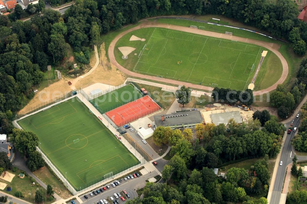 Aerial image Heilbad Heiligenstadt - Sports area by the side of the road Leineberg and the stadium Gesundbrunnen-Stadion in Heilbad Heiligenstadt in Thuringia