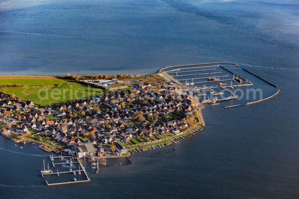 Aerial image Maasholm - Pleasure boat marina with docks and moorings on the shore area of Schlei on street Uleweg in Maasholm in the state Schleswig-Holstein, Germany