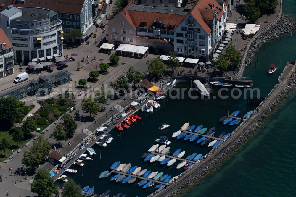 Friedrichshafen from above - Sports boat moorings and boat berths on the shore area of a??a??Lake Constance of boot und spass GmbH on Uferstrasse in Friedrichshafen on Lake Constance in the state Baden-Wurttemberg, Germany