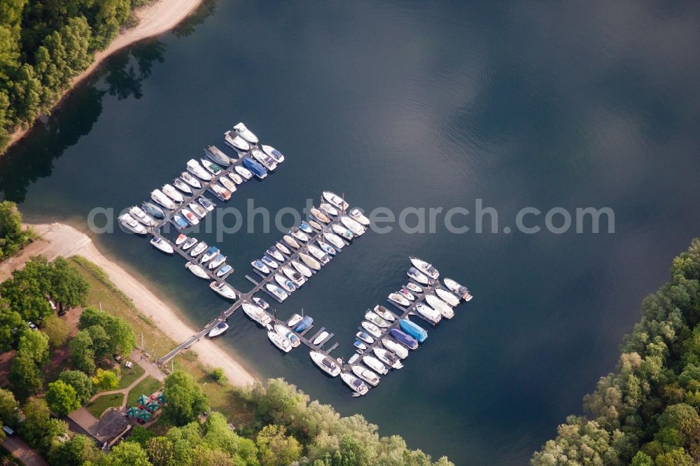 Otterstadt from the bird's eye view: Pleasure boat marina with docks and moorings on the shore area Angelhofer Altrhein in Otterstadt in the state Rhineland-Palatinate