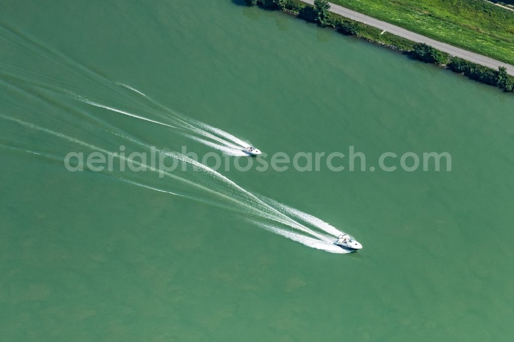 Aerial image Strengberg - Sport boat - rowing boat ride in auf of Donau in Strengberg in Lower Austria, Austria