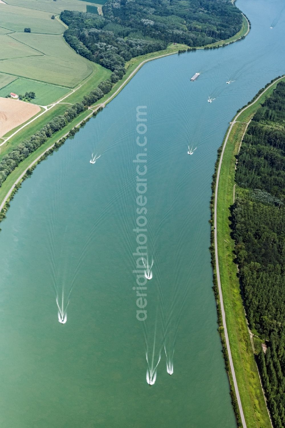 Strengberg from above - Sport boat - rowing boat ride in auf of Donau in Strengberg in Lower Austria, Austria