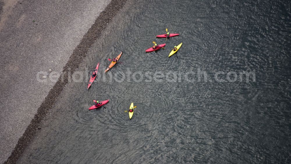 Aerial photograph Bonn - Sport boat - rowing boat ride in on the Rhine river in Bonn in the state North Rhine-Westphalia, Germany