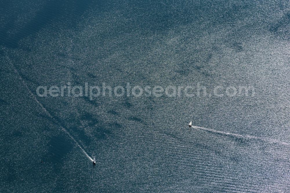 Aerial photograph Dießen am Ammersee - Sailboat under way on Ammersee in Diessen am Ammersee in the state Bavaria, Germany