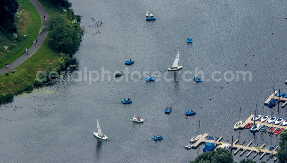 Bochum from above - Sailboat under way on Kemnader See in Bochum in the state North Rhine-Westphalia, Germany