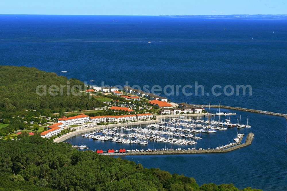 Aerial image Ostseebad Boltenhagen - Sailboat port by the host YachtWelt Weisse Wiek at the Baltische Promenade in Ostseebad Boltenhagen at the baltic sea coast in the state Mecklenburg - Western Pomerania
