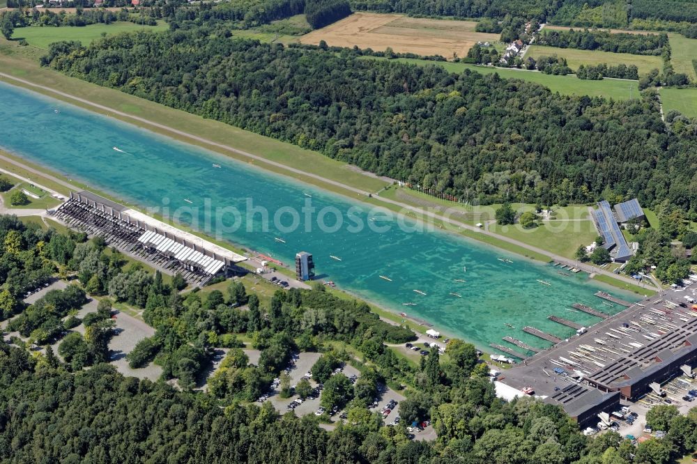 Oberschleißheim from the bird's eye view: Sports area Regatta facility of the performance center for rowing and canoeing in the district Feldmoching-Hasenbergl in Oberschleissheim in the state Bavaria, Germany