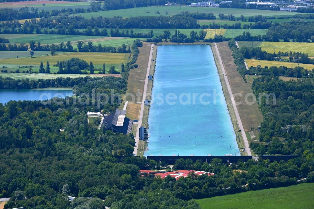 Oberschleißheim from above - Sports area Regatta facility of the performance center for rowing and canoeing in the district Feldmoching-Hasenbergl in Oberschleissheim in the state Bavaria, Germany