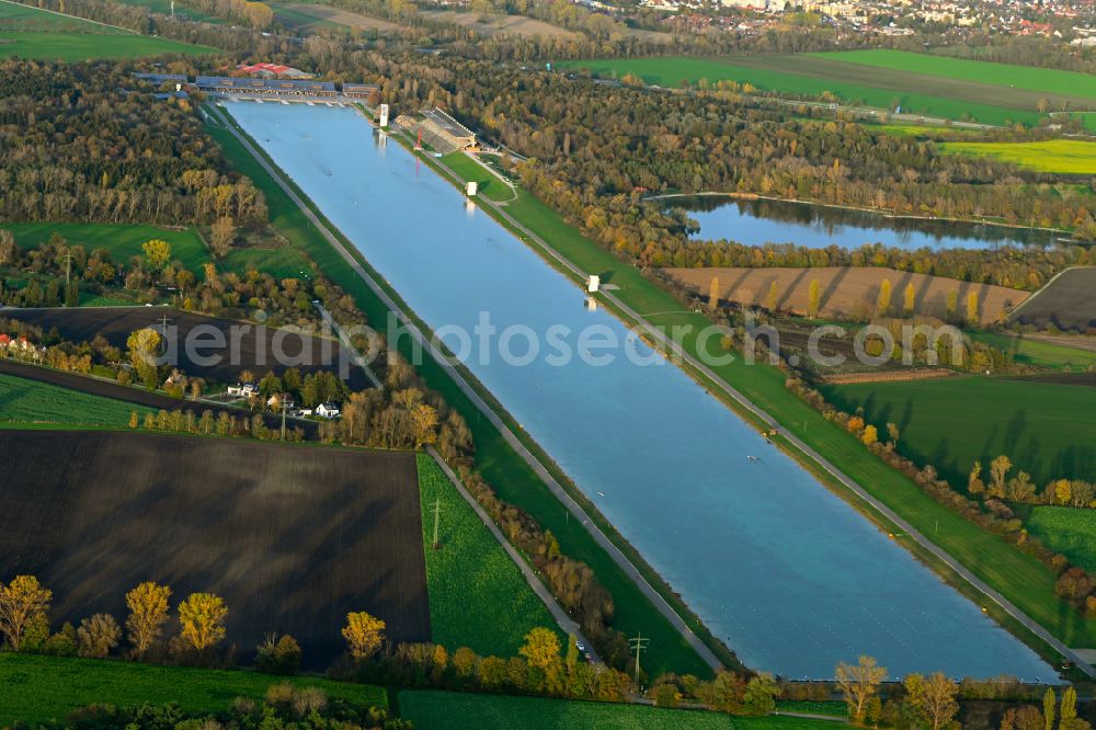 Aerial photograph Oberschleißheim - Sports area Regatta facility of the performance center for rowing and canoeing in the district Feldmoching-Hasenbergl in Oberschleissheim in the state Bavaria, Germany